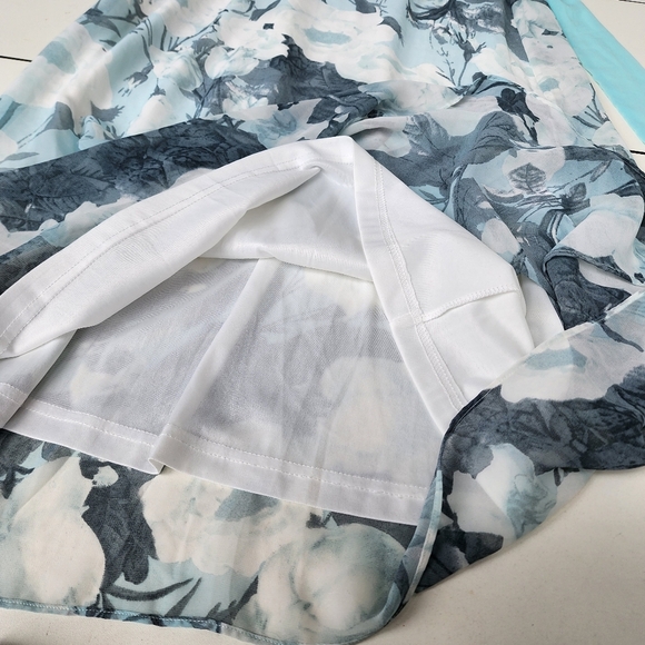 American Glamour Badgley Mischka Dress Womens Long Sleeve Chiffon Beaded Flowy M - Picture 14 of 16